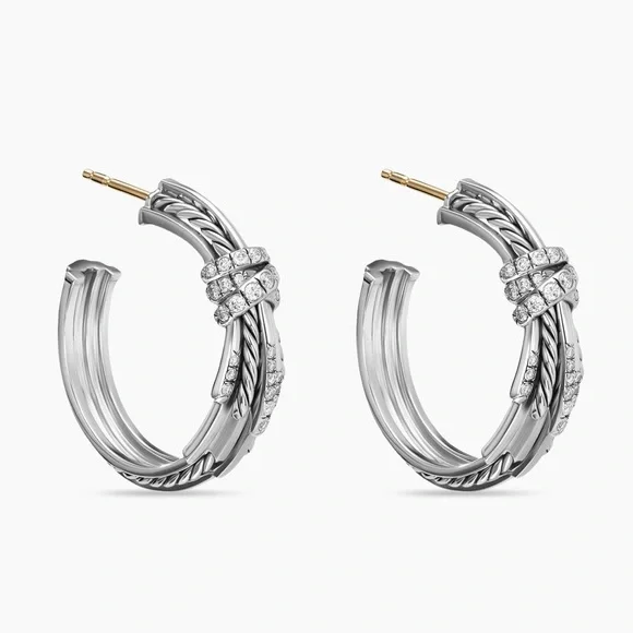 David Yurman Angelika Sterling Silver Hoop Earrings with Pavé - Picture 8 of 13